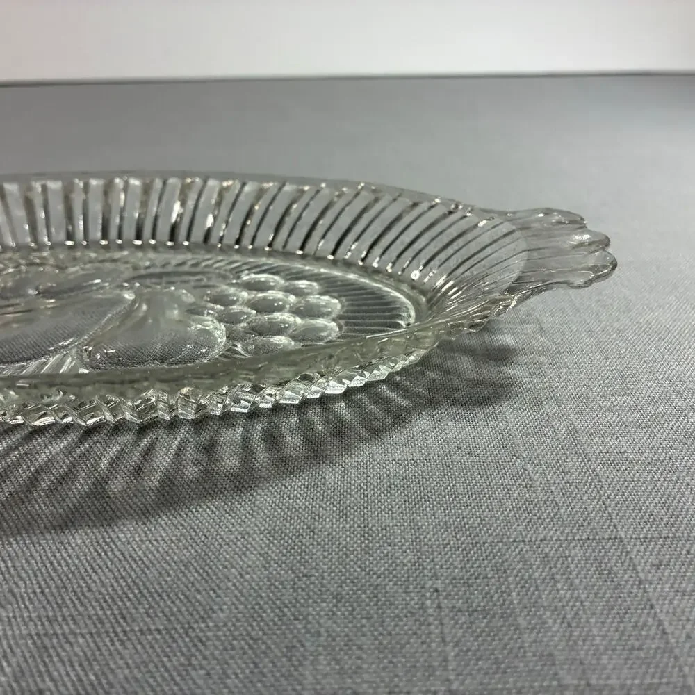 Vintage Clear Pressed Glass Relish Tray Fruit Pattern Oval Serving Dish 9.5 Inch